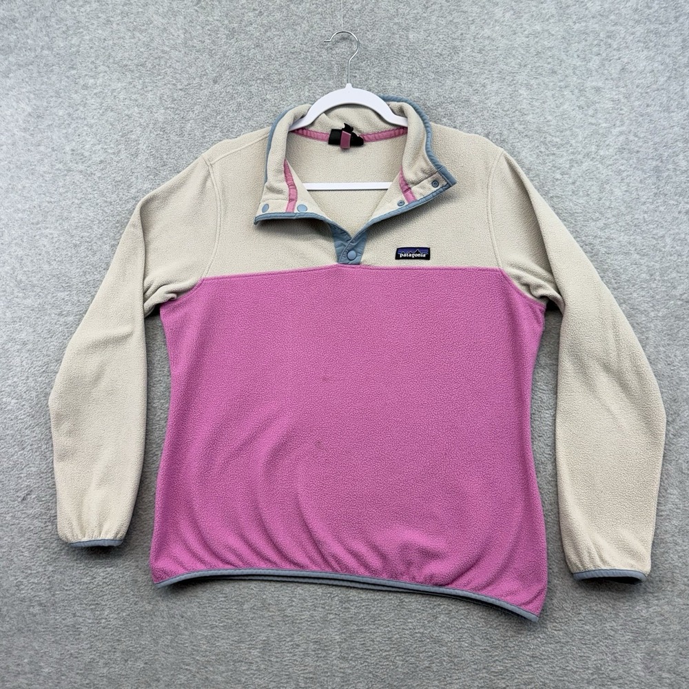 Patagonia Micro D‎ Pullover Womens Large L Cream Snap-T Fleece Pink Color block